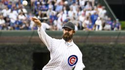 CHICAGO, ILLINOIS - JULY 16: Alligator expert and trapper Frank Robb throws out a ceremonial first pitch before the game between the Chicago Cubs and the Cincinnati Reds at Wrigley Field on July 16, 2019 in Chicago, Illinois. (Photo by David Banks/Getty Images)
