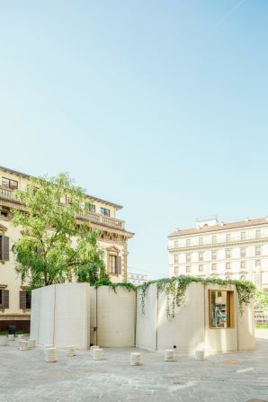 Marble, brass and plaster feature in this 3D-printed villa in Milan, Italy. On display in the Piazza Beccaria, the design includes a verdant rooftop terrace.