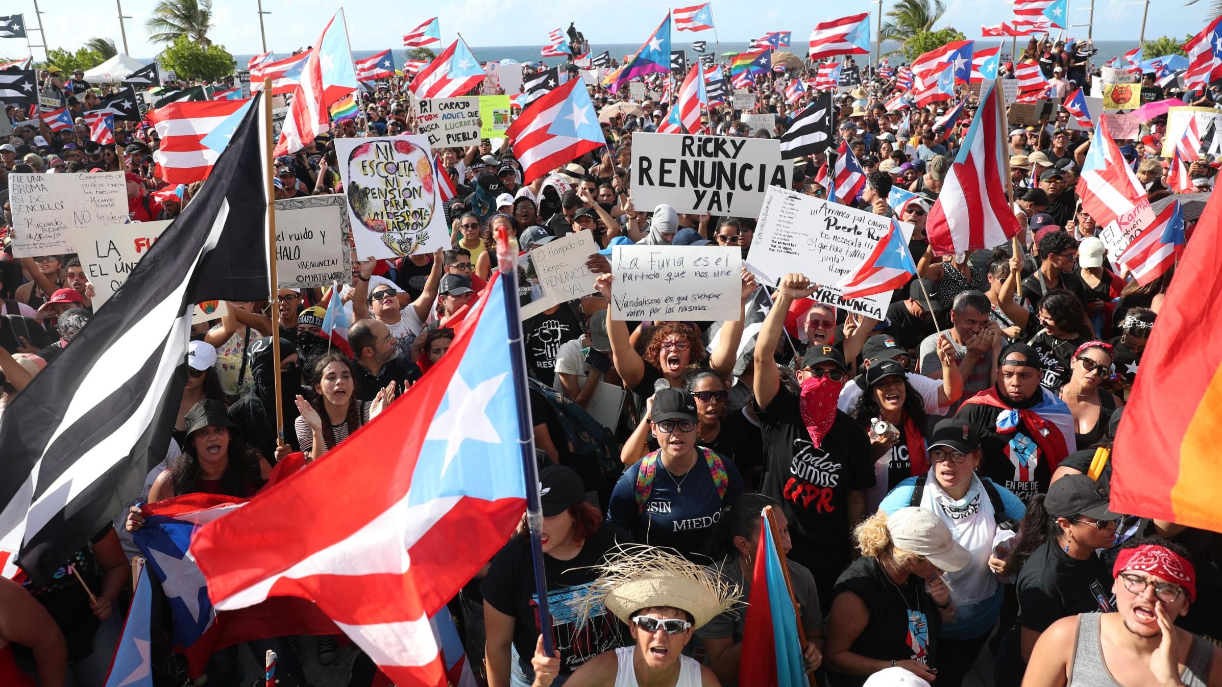Protesters rallied in front of the capitol building in Old San Juan, Puerto Rico.