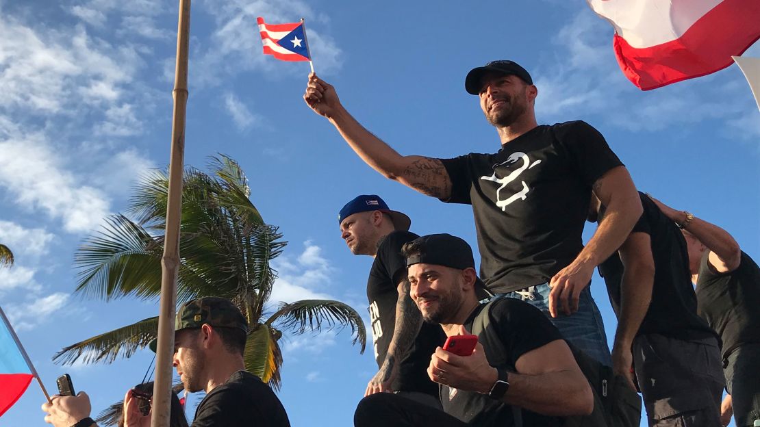 Singer Ricky Martin and other celebrities were among the protesters in San Juan on Wednesday.