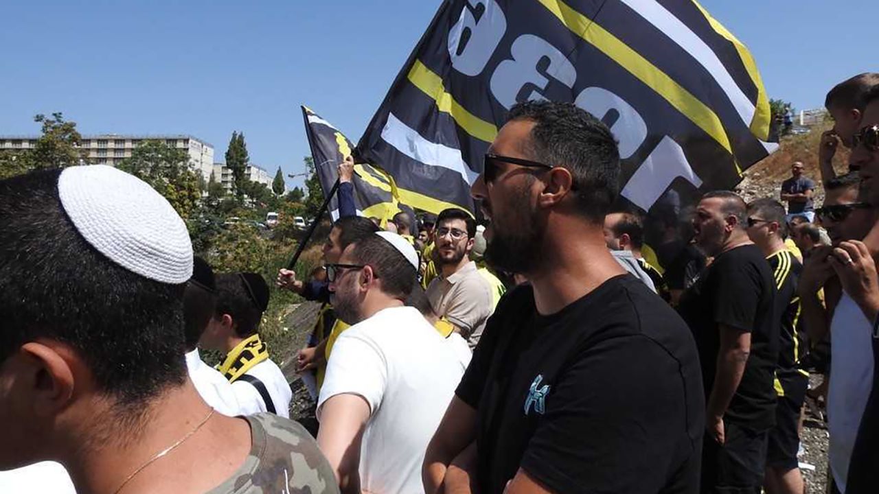 Beitar fans attend an open practice session in Jerusalem.