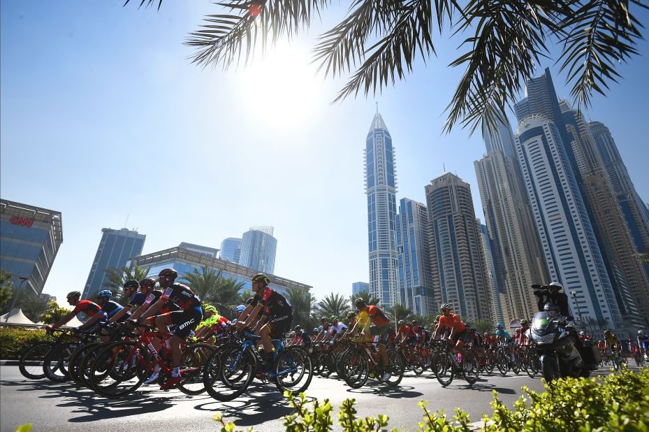 Dubai has not traditionally been considered a cyclist's city, but it now has dedicated car-free circuits and cycle paths. Pictured, <br />The Dubai Tour is an annual road bike race that has taken place since 2014.