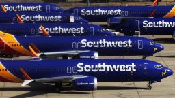 VICTORVILLE, CA - MARCH 27:  A number of Southwest Airlines Boeing 737 MAX aircraft are parked at Southern California Logistics Airport on March 27, 2019 in Victorville, California. Southwest Airlines is waiting out a global grounding of MAX 8 and MAX 9 aircraft at the airport.  (Photo by Mario Tama/Getty Images)