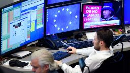 FRANKFURT AM MAIN, GERMANY - JANUARY 16: A trader looks at his computer screens at the Frankfurt Stock Exchange the day after a large majority of MPs in the British House of Commons rejected British Prime Minister Theresa May's Brexit deal on January 16, 2019 in Frankfurt, Germany. The government suffered a historic defeat in the House of Commons last night as MPs voted 432 to 202 to reject Theresa May's Brexit Deal. Labour Leader Jeremy Corbyn immediately tabled a motion of no confidence in the government that will be debated and voted on later today. (Photo by Thomas Lohnes/Getty Images)