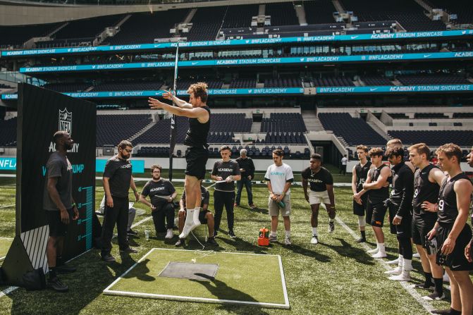 There were two jumping drills -- the vertical jump (pictured) and the broad jump.