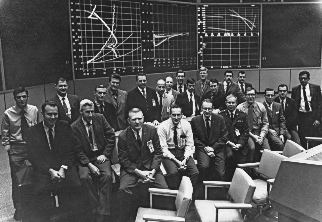 Spencer Gardner, seen here in the first row and fourth from right, was one of the youngest men in the room during the Apollo 11 landing.