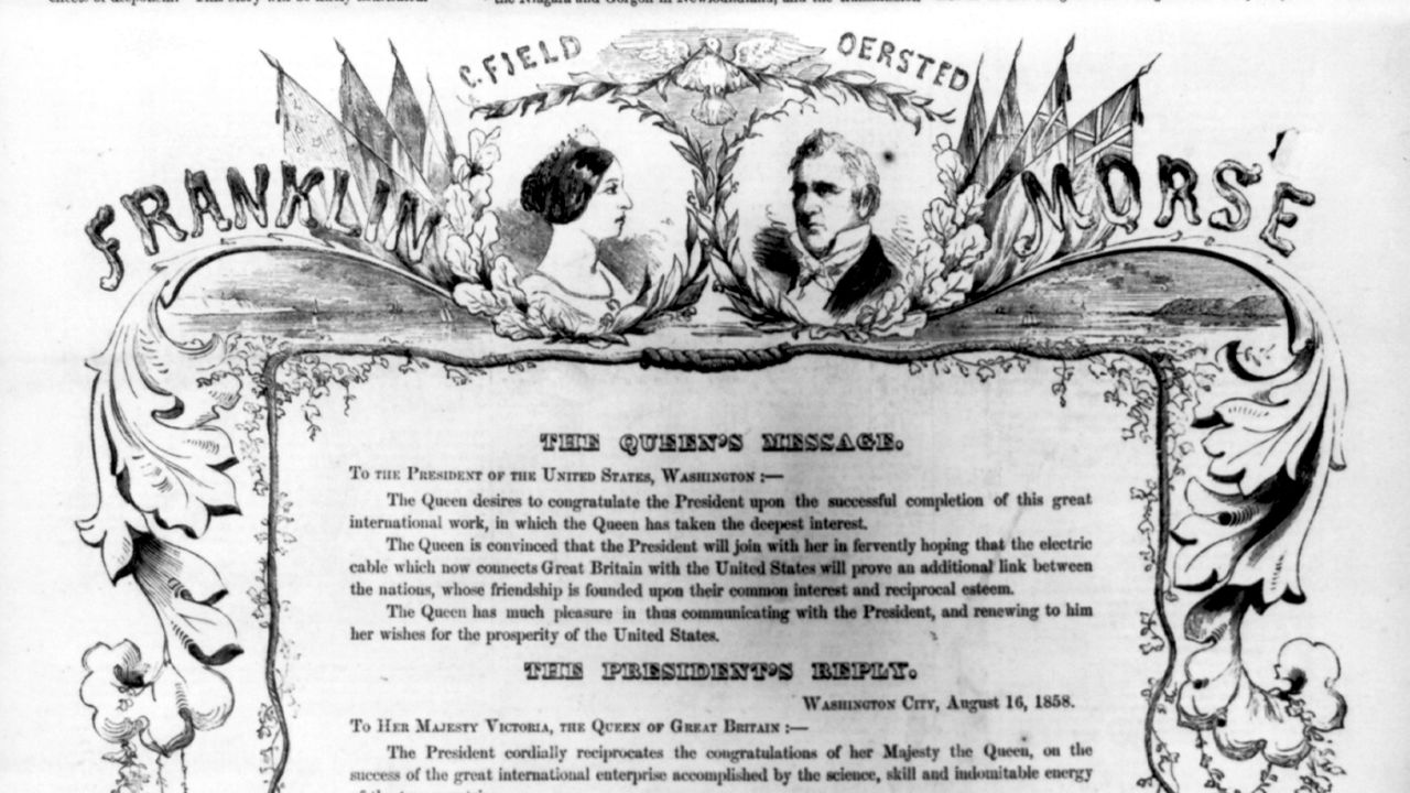 A telegram sent between Queen Victoria and US President James Buchanan over the first transatlantic undersea cable.