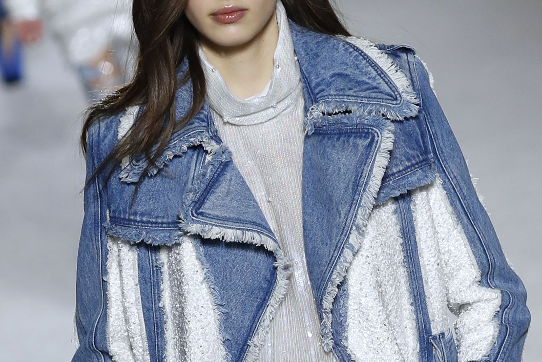 A model presents a creation for Balmain on March 2018 in Paris. 