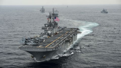 In this handout photo provided by the U.S. Navy, the amphibious assault ship USS Boxer (LHD 4) transits the East Sea on March 8, 2016 during Exercise Ssang Yong 2016.