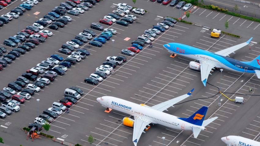SEATTLE, WA - JUNE 27: Boeing 737 MAX airplanes are stored on employee parking lots near Boeing Field, on June 27, 2019 in Seattle, Washingt