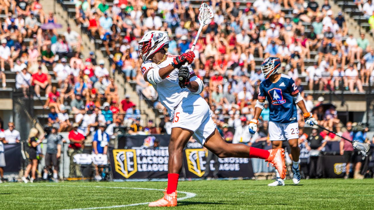 Premier Lacrosse League player Myles Jones takes a shot on goal. Jones plays for the Chaos, one of six PLL teams.