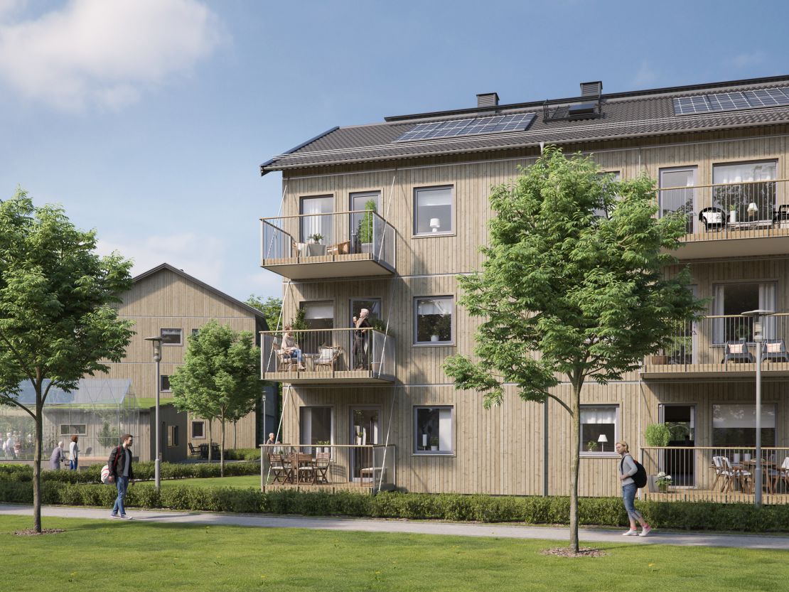 This rendering shows a BoKlok community designed for elderly residents. 