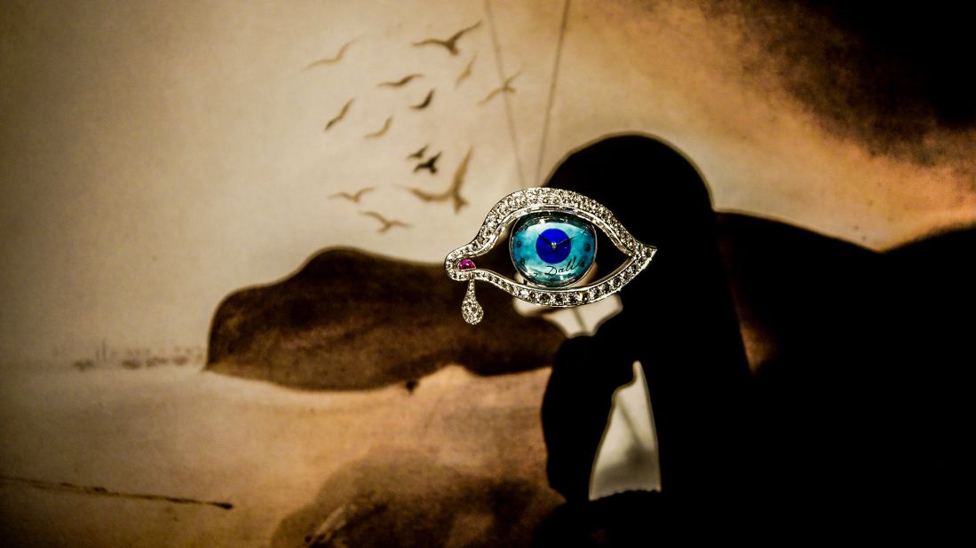 <strong>"The Eye of Time":</strong> This piece was designed to be worn over an eye patch. It's one of only four such pieces in existence -- in 2014 one sold at auction at <a href="https://www.sothebys.com/en/articles/salvador-dali-surrealist-jewelry-artfully-adorned" target="_blank" target="_blank">Sotheby's for $1,055,000</a>.<br />