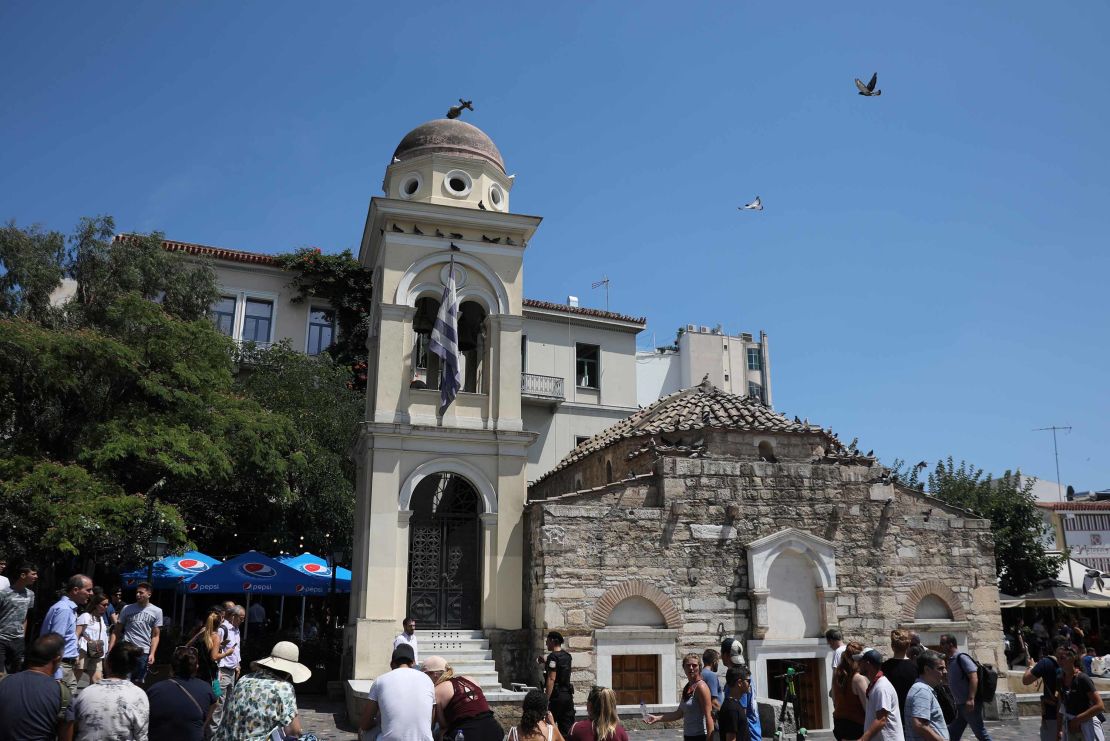 The Church of the Pantanassa's bell tower was damaged in the Athens quake.