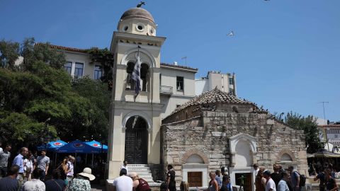 The Church of the Pantanassa's bell tower was damaged in the Athens quake.