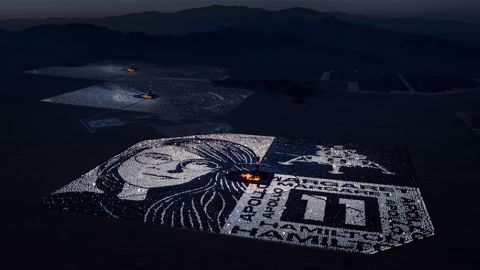 The art is on the grounds of the Ivanpah Solar Electric Generating System in California.