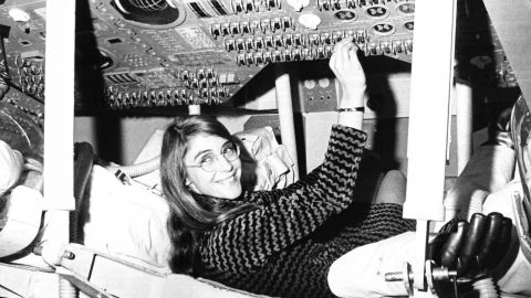 Margaret Hamilton sits in a mockup of the Apollo command module in November 1969.