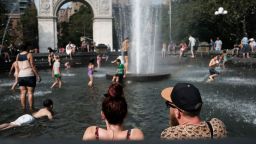NEW YORK - JULY 19:  People try and stay cool in the fountain in Washington Square Park during the start of heat wave across the U.S. on July 19, 2019 in New York City. Much of the East Coast is experiencing abnormally high temperatures with highs expected over 100 degrees by the weekend.   (Photo by Spencer Platt/Getty Images)