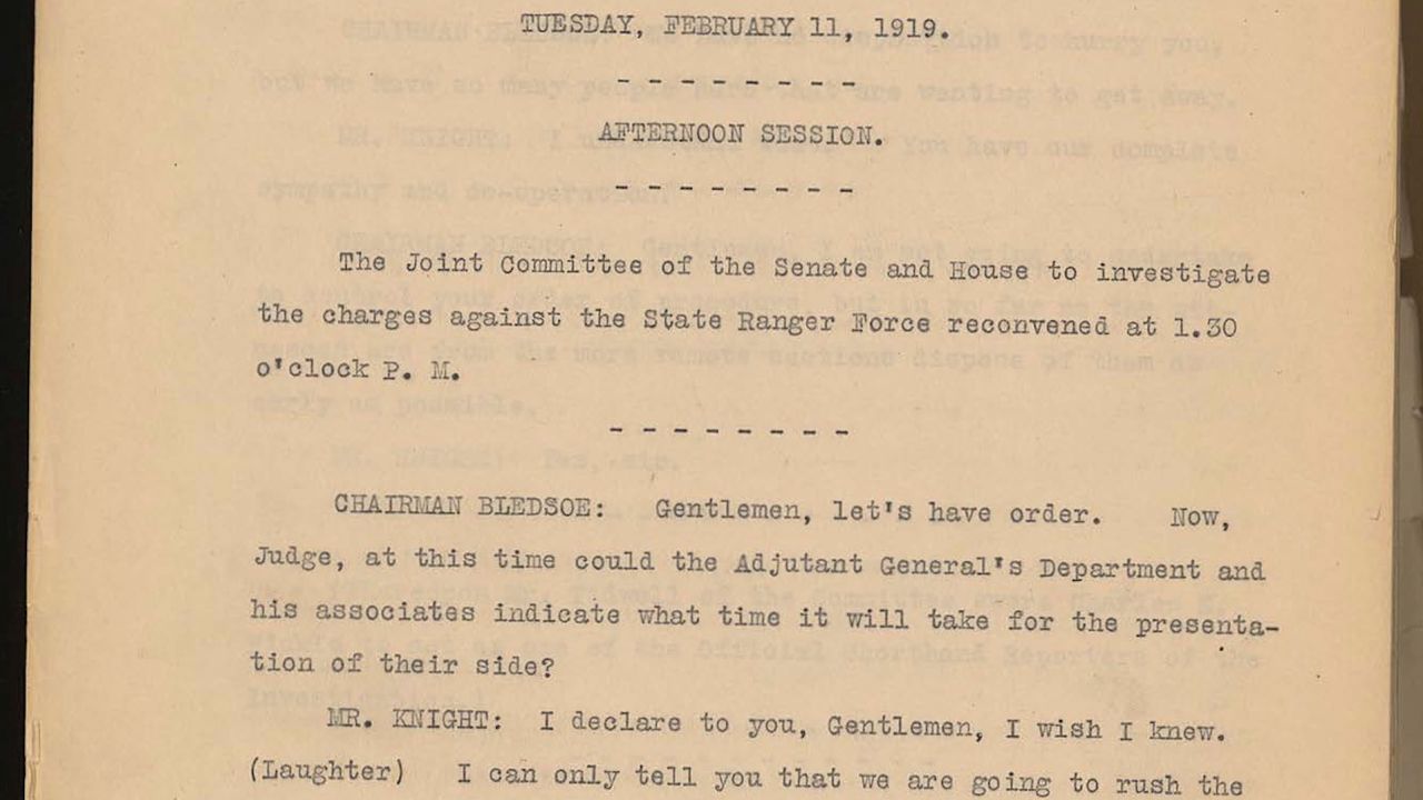 Hundreds of pages detail the findings of a 1919 Texas state investigation into the Rangers' actions.