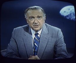 Walter Cronkite speaks during the Apollo 11 mission, broadcast by CBS-TV, July 1969. Photo made from television screen. (AP Photo)