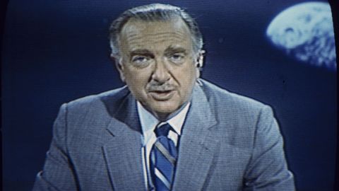 Walter Cronkite speaks during the Apollo 11 mission, broadcast by CBS-TV, July 1969. Photo made from television screen. (AP Photo)