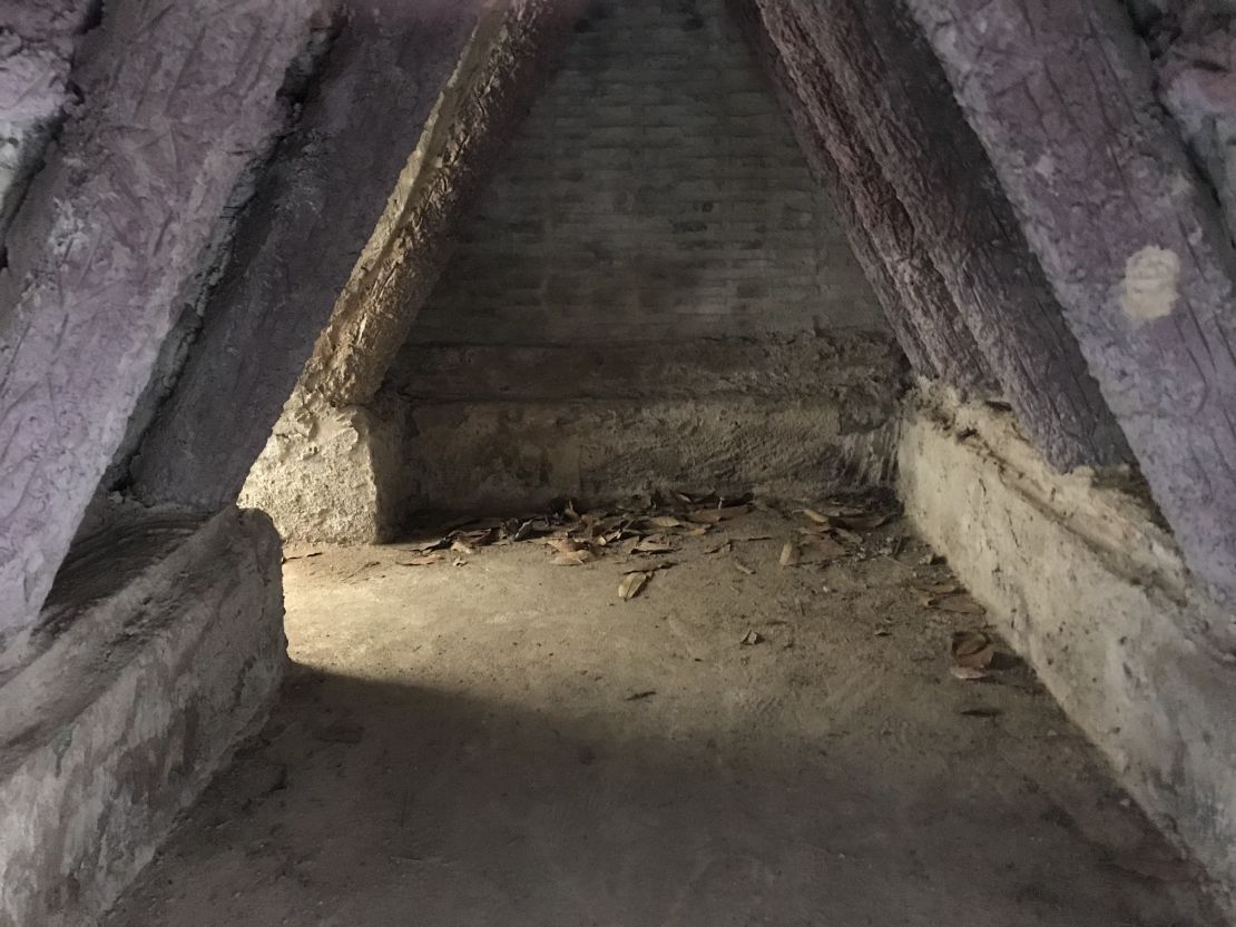 Inside a replica of a 1968 family artillery shelter in Son My, Vietnam