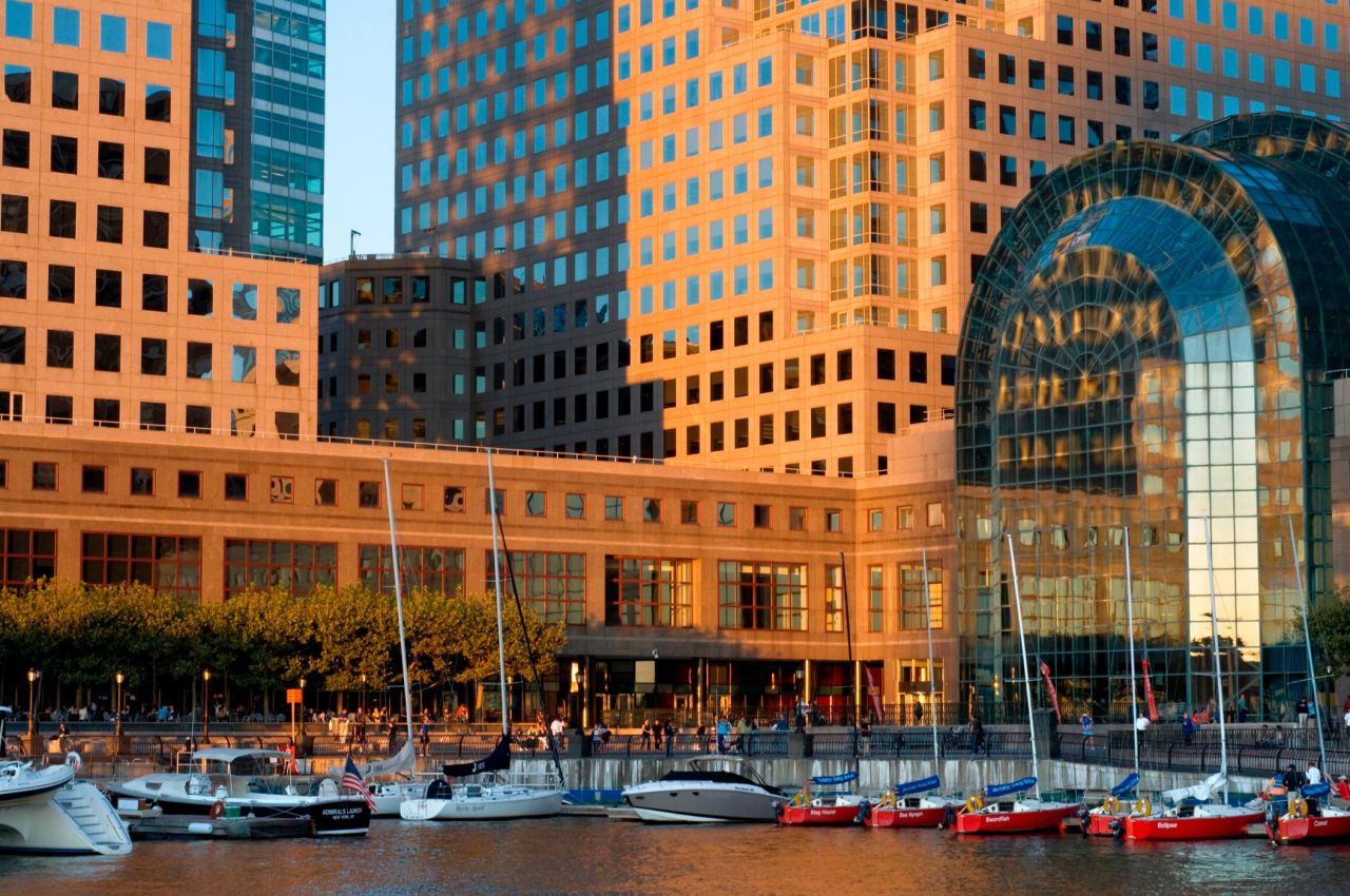 The glass-enclosed Winter Garden greenhouse is a highlight of Pelli's World Financial Center in Manhattan, now called Brookfield Place.