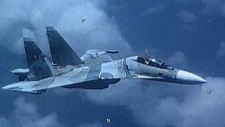 Image of a Venezuela SU-30 Flanker as it "aggressively shadowed" a U.S. EP-3 Aries II at an unsafe distance in international airspace over the Caribbean Sea July 19, jeopardizing the crew and aircraft. The EP-3 aircraft, flying a mission in approved international airspace was approached in an unprofessional manner by the SU-30 that took off from an airfield 200 miles east of Caracas. The U.S. routinely conducts multi-nationally recognized and approved detection and monitoring missions in the region to ensure the safety and security of our citizens and those of our partners. (Released by U.S. Southern Command)