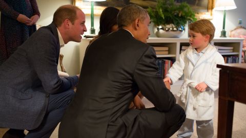 Prince George met President Obama and first lady Michelle Obama at Kensington Palace in 2016.