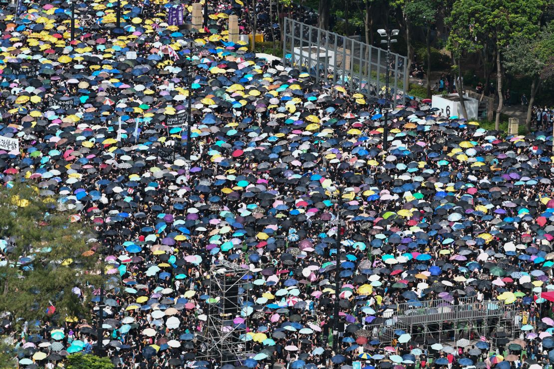 Protesters gather to march against a controversial extradition bill in Hong Kong on July 21, 2019.