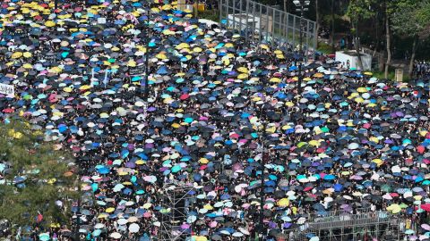 Protesters gather to march against a controversial extradition bill in Hong Kong on July 21, 2019.