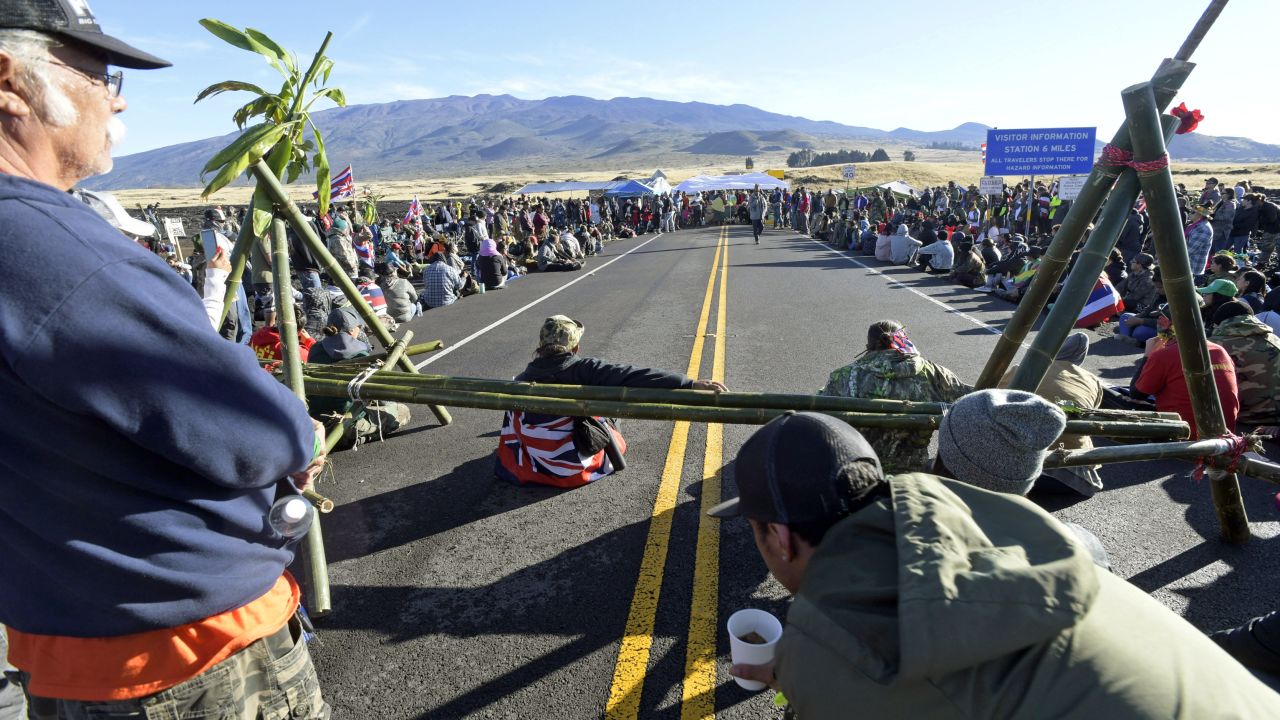 Protesters continue their opposition vigil against the construction of the Thirty Meter Telescope at Mauna Kea on the Big Island of Hawaii Friday, July 19, 2019.