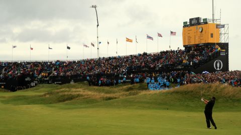 Shane Lowry plays his second shot into 18 en route to winning the Open.