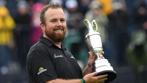 Ireland's Shane Lowry poses with the Claret Jug after winning the British Open golf Championships at Royal Portrush golf club in Northern Ireland on July 21, 2019. (GLYN KIRK/AFP/Getty Images)
