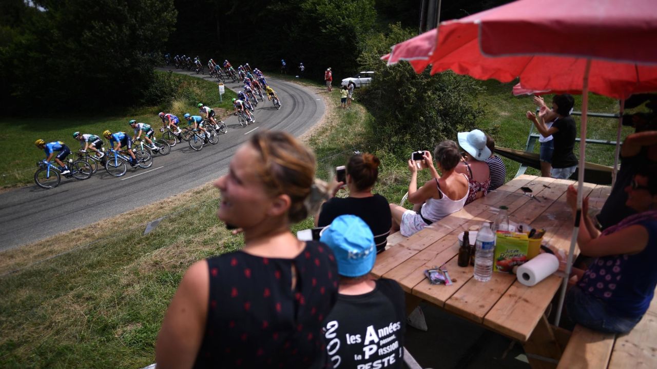Fans cheer riders from the roadside between Albi and Toulouse during last year's Tour.