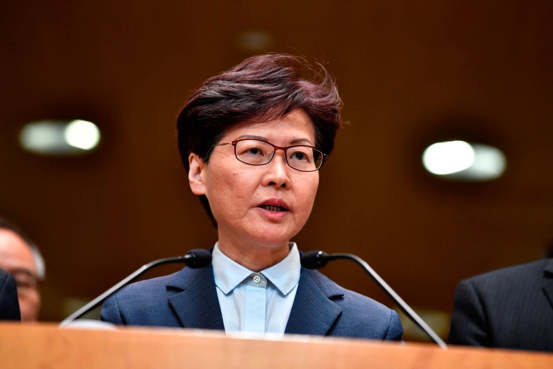 Hong Kong Chief Executive Carrie Lam speaks to the media during a press conference in Hong Kong.