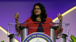 Representative. Rashida Tlaib addresses the NAACP's (National Association for the Advancement of Colored People) 110th National Convention at Cobo Center in Detroit, Michigan on July 22, 2019. 