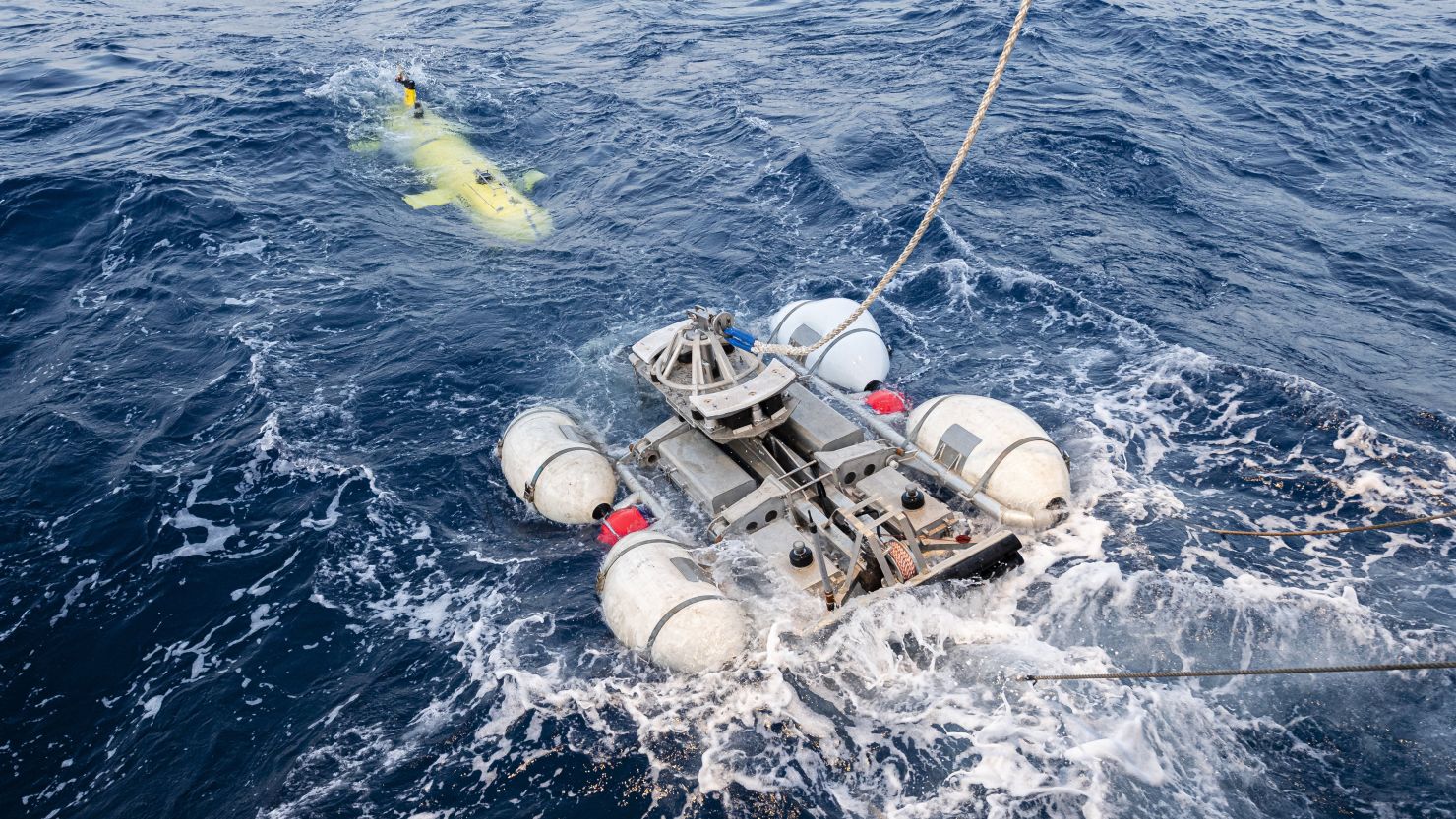 Researchers launch a drone to search for the French submarine Minerve off the southern coast of France.