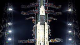The GSLV MkIII-M1 rocket with India's Chandryaan-2 at the Second Launch Pad.