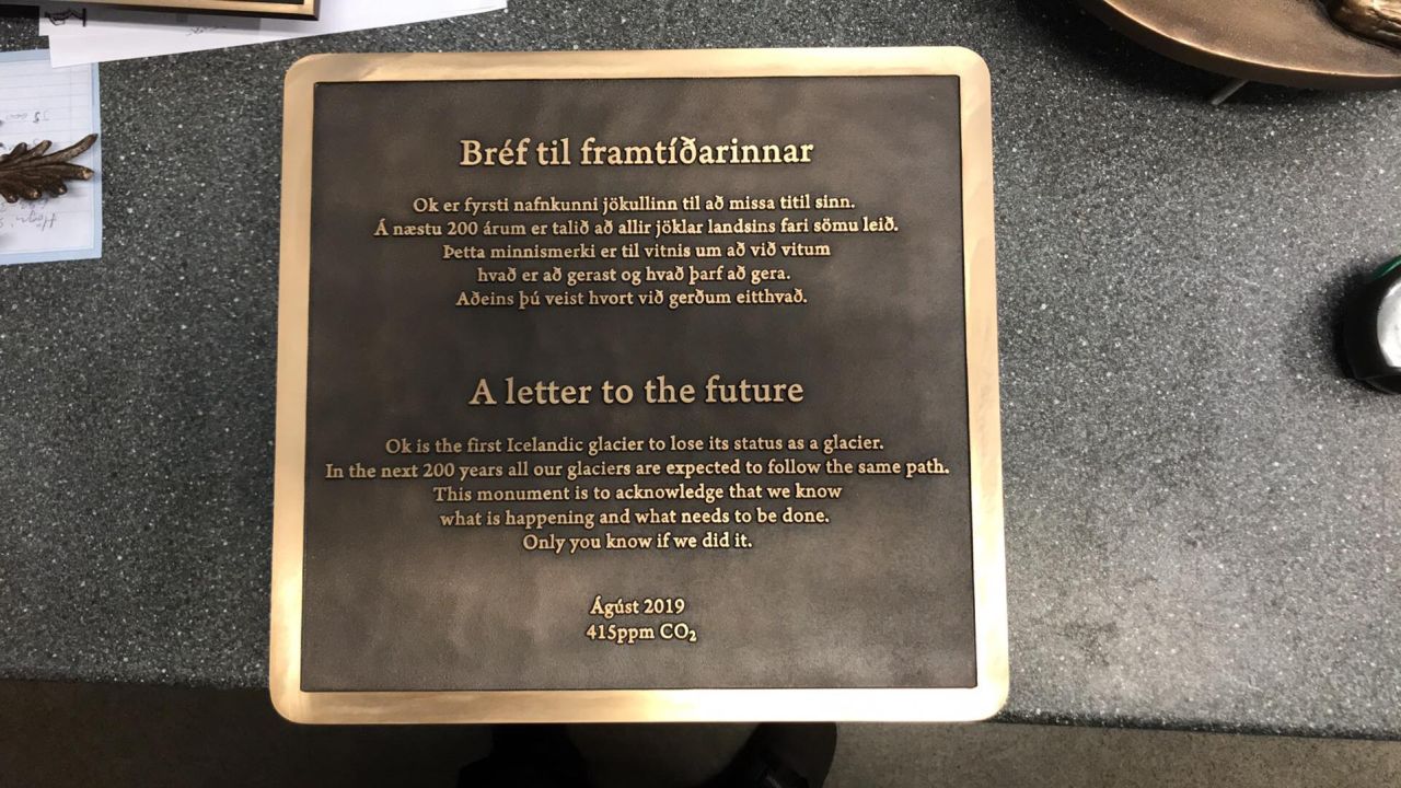 The memorial plaque for Iceland's Okjökull glacier paints a bleak picture.