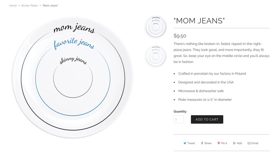 Pourtions' "Mom Jeans" plates can still be purchased on its website.