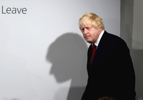 Johnson arrives at a news conference in London in June 2016. During the Brexit referendum that year, he was under immense pressure from Prime Minister Cameron to back the Remain campaign. But he broke ranks and backed Brexit at the last minute.
