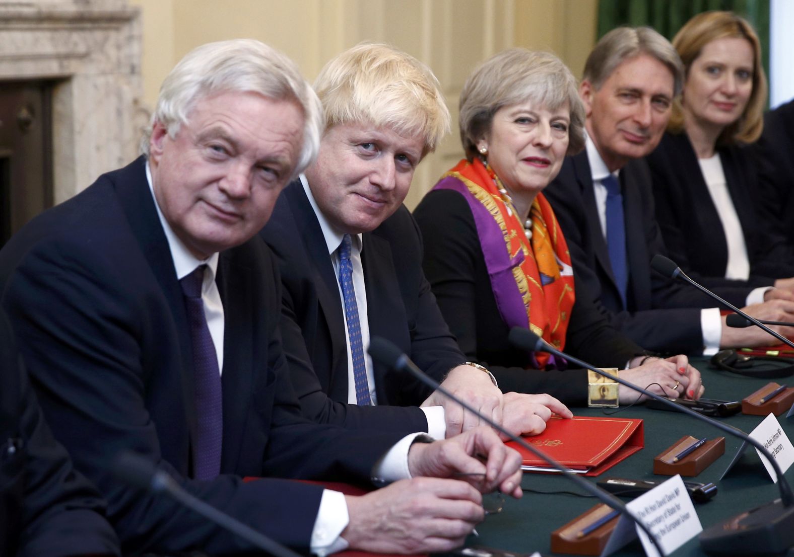 Johnson sits next to Prime Minister Theresa May during a Cabinet meeting in November 2016. Johnson was May's foreign secretary for two years before resigning over her handling of Brexit.