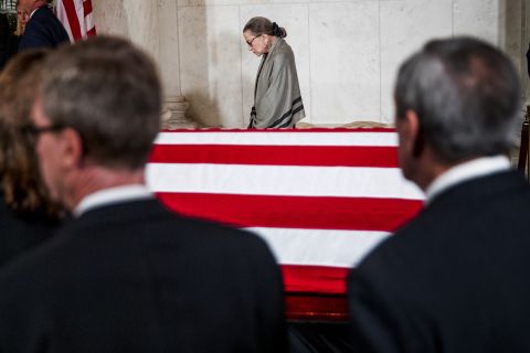 Ginsburg leaves a private ceremony at the Great Hall of the Supreme Court, where former Justice John Paul Stevens was lying in repose in July 2019.