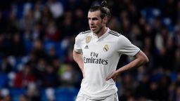 Real Madrid's Welsh forward Gareth Bale reacts during the Spanish League football match between Real Madrid CF and SD Huesca at the Santiago Bernabeu stadium in Madrid on March 31, 2019. (Photo by JAVIER SORIANO / AFP)        (Photo credit should read JAVIER SORIANO/AFP/Getty Images)