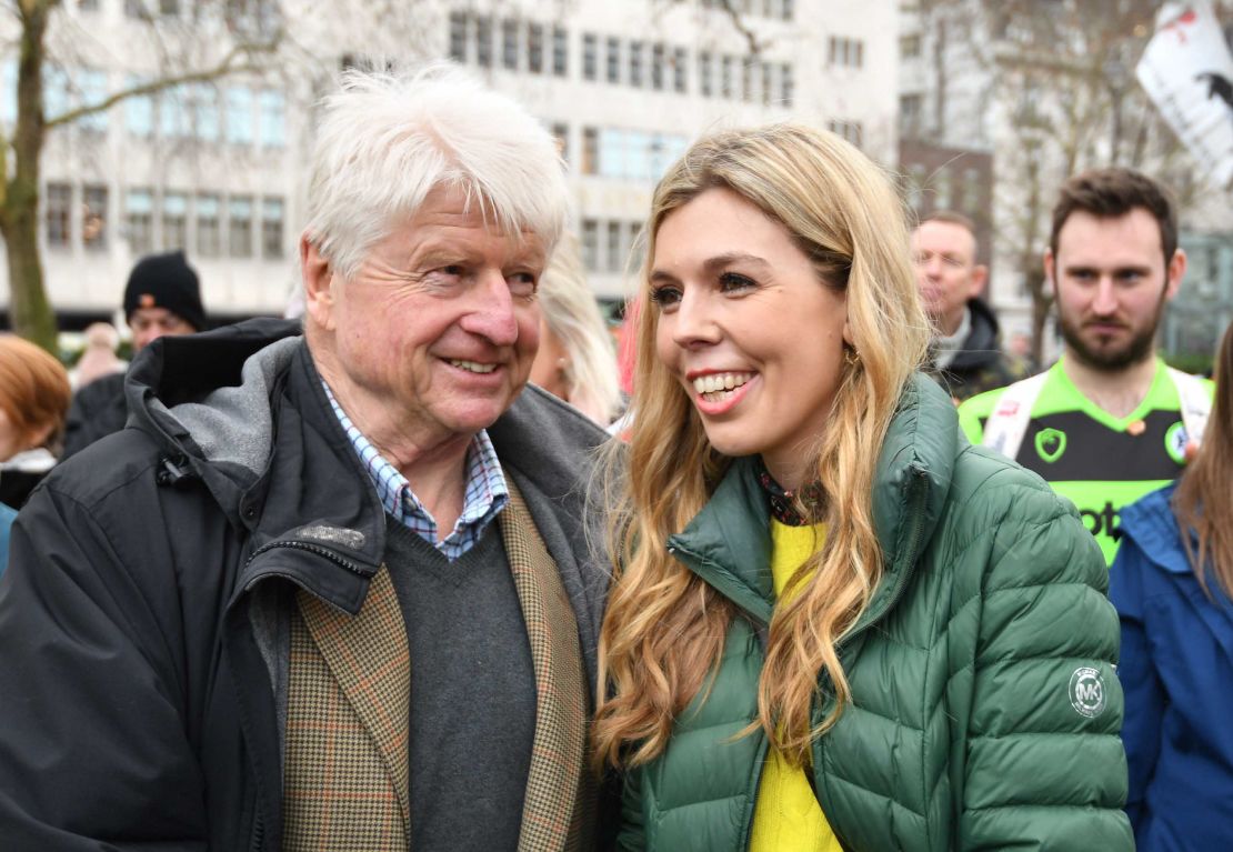 Boris Johnson's father Stanley with Carrie Symonds at an anti-whaling protest outside the Japanese Embassy in London. 