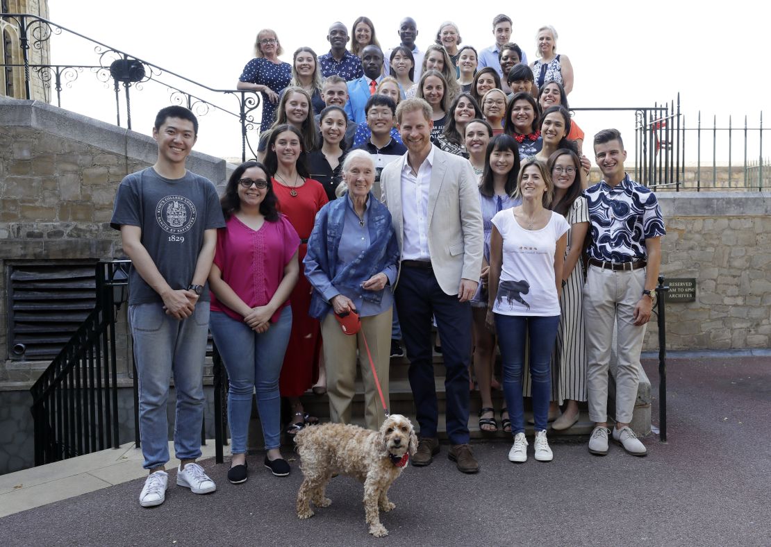 Prince Harry met with several students working with Jane Goodall's environmental program Roots & Shoots.