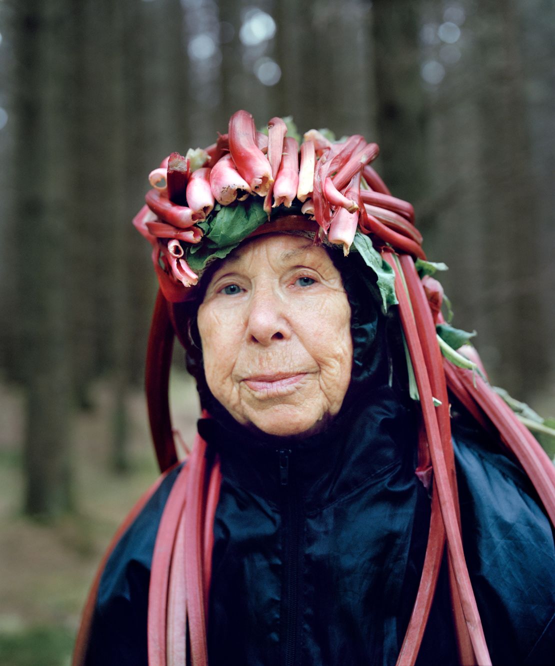 The photographers used rhubarb from Astrid's arboretum to mimic hair, which they then passed off to  joggers. 