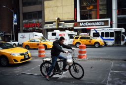 A man delivers food in New York. (Jewel Samad/AFP/Getty Images)