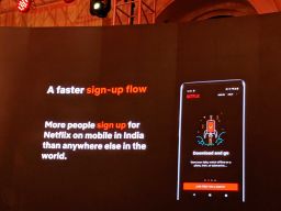 Netflix presents a new mobile-only subscription plan for Indian users at a launch event in New Delhi, India on Wednesday, July 24.